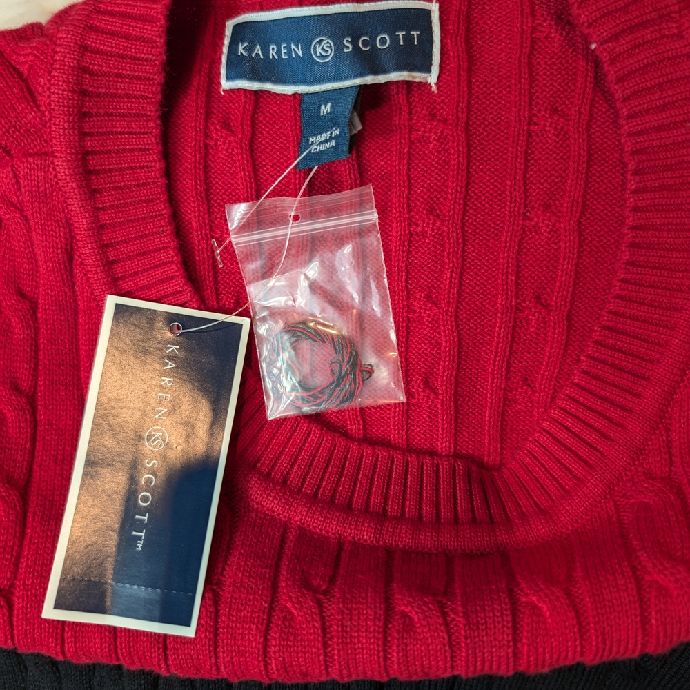Karen Scott Colorblock Cable Knit Sweater - Red, Black, and Gray - Picture 7 of 7